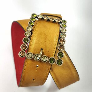 Ceinture reversible femme Moutarde/ Daim rouge